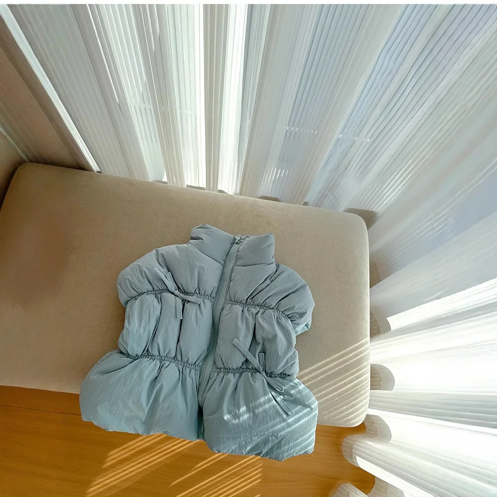 Жилеты для девочек 2024 зимняя новая детская одежда однотонные теплые пуховые