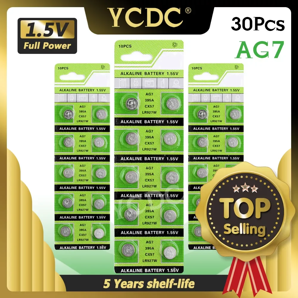

30x 1.55V Volt LR927 LR927W S28 SP395 SR57 SR57L SR927 SR927SW SR927W TR927W V395 Coin Button Cell AG7 Alkaline Batteries