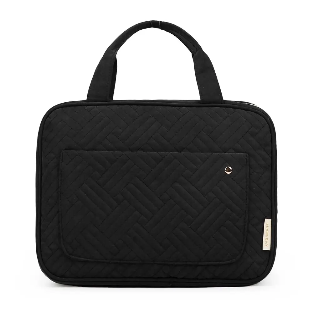 Black Men Women Toiletry Bag with Hanging Hook, Water-resistant Makeup Cosmetic Bag Travel Organizer for Accessories, Shampoo, F