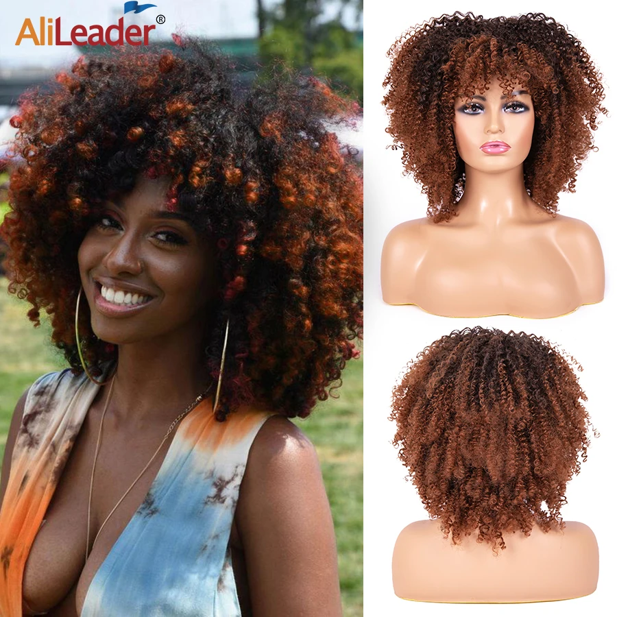 

Synthetic Curly Hair Wigs 14" Afro Kinky Curly Wig Fluffy Short Curly Hair Wig Black Pink Women Wigs With Bangs
