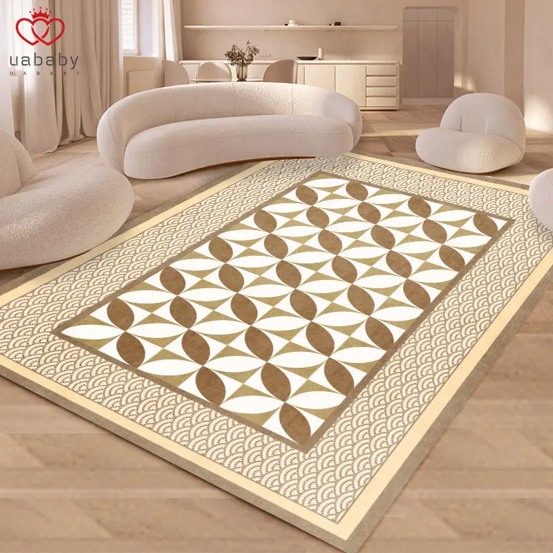 Light Luxury Geometric Carpet For Living Room Crystal Velvet Bedroom Bedside Carpet Floor Decor Non-slip Absorbent Bathroom Rug
