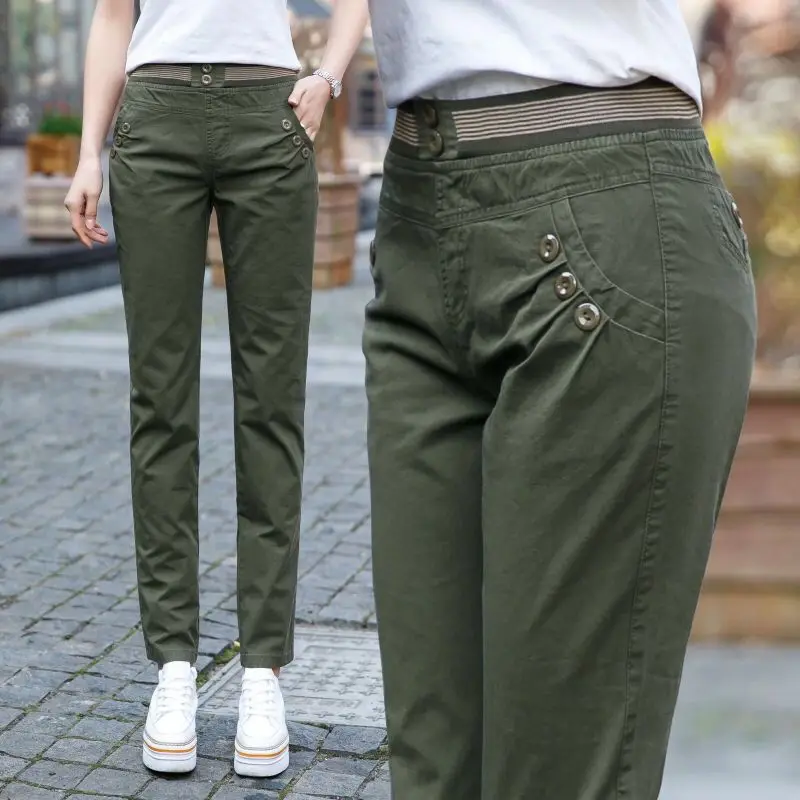 

Ladies Casual Military Cotton Cargo Pants Autumn Women Loose Multi Pockets Straight High Street Trousers Pantalones Mujer E151