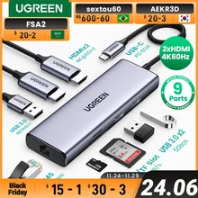 UGREEN USB C HUB 4K60Hz USB C to 2xHDMI 2.0 RJ45 USB 3.0 PD Adapter for Macbook iPad Pro Air M2 M1 PC Accessories USB C Splitter