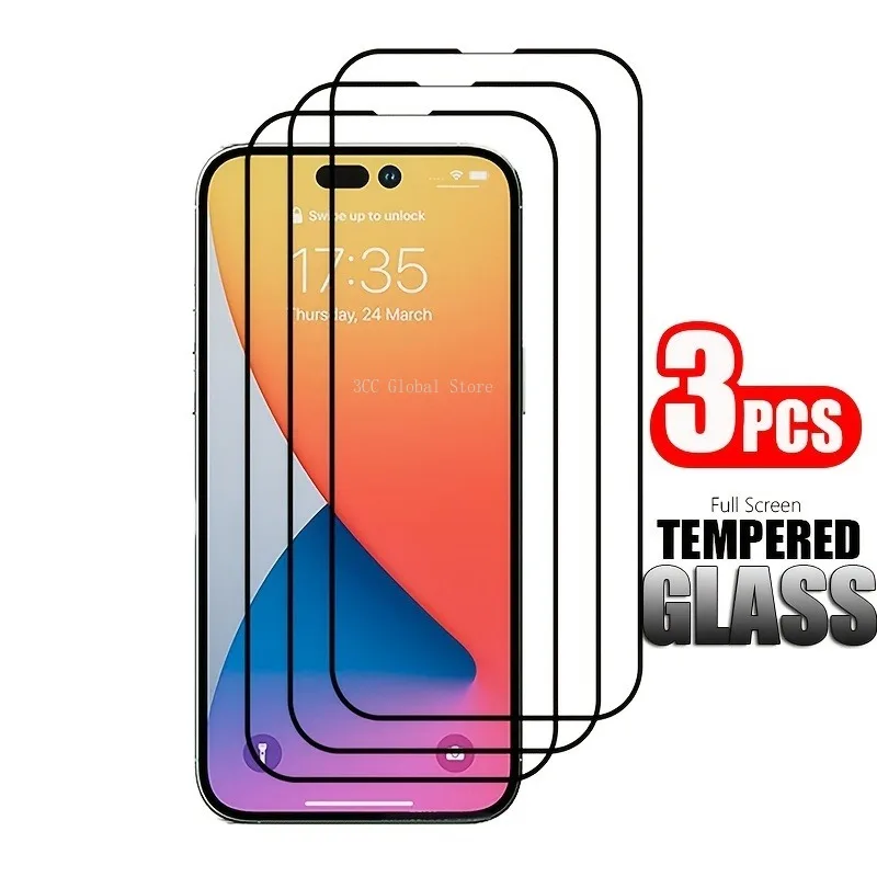 

Закаленное стекло 9H для iPhone, защитная пленка для экрана IPhone 11 Pro Max 12 13 Mini 14 Pro 15 Plus 7 8Plus X XR XS Max, 3 шт.