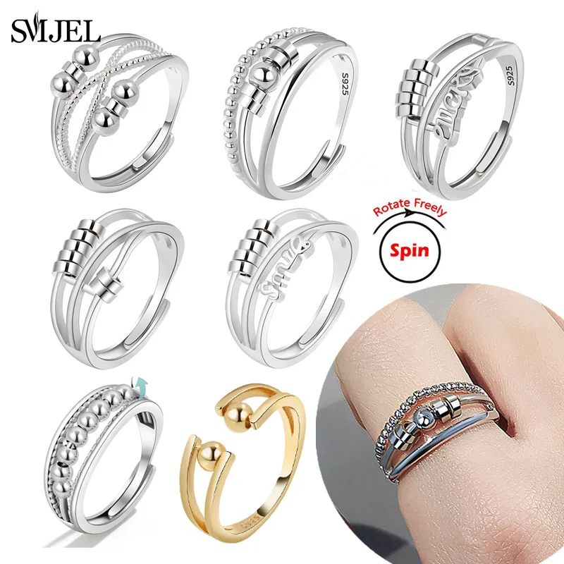 

2022 Simple Anxiety Ring Fidget Spinner Rings Multiple Style Cross Beaded Ring Finger Jewerly Women Men Anti Stress Accessories