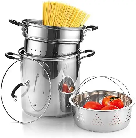 

Stainless Steel Pasta Cooker Steamer Multipots, 12 Quart, Silver