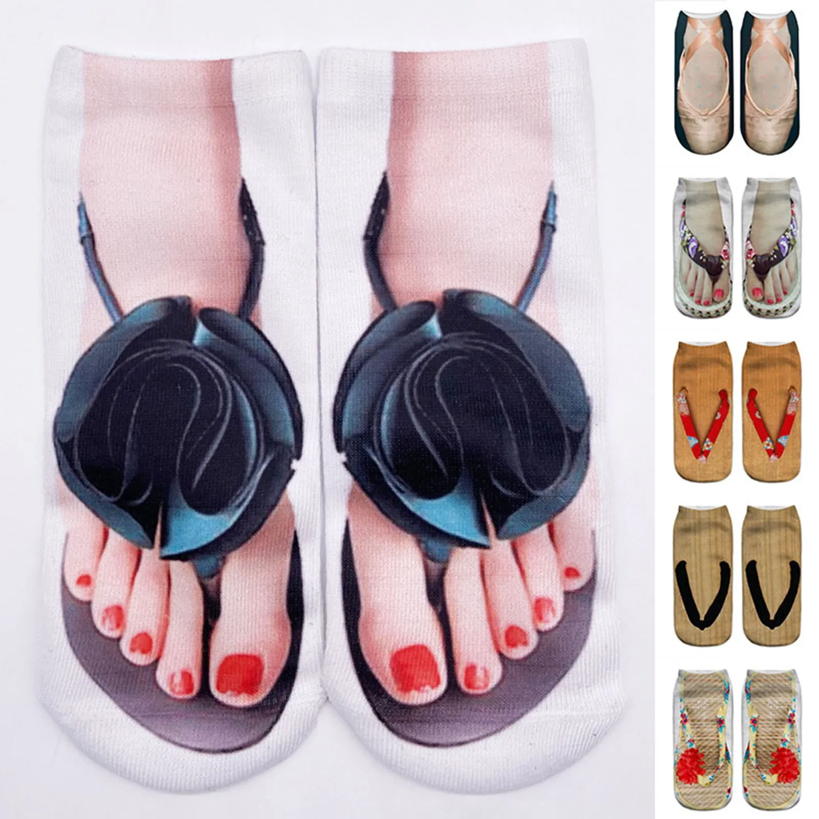 

Яркие женские носки-трубы с 3D рисунком, сандалии с принтом, носки для бега, женские индивидуальные низкие носки по щиколотку Fx9bp