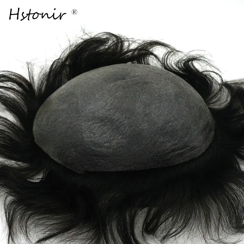 Hstonir Super Thin Skin Remy Hair Human Men Invisible Hairline V-loop Male Toupees Natural Looking H078