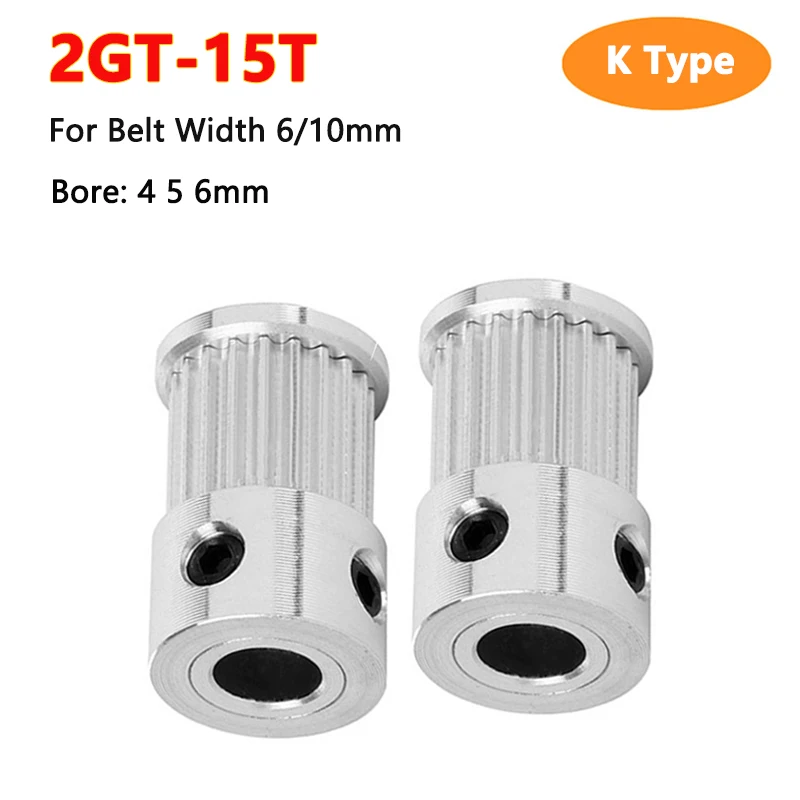 

1pc 15 Teeth 2GT Timing Pulley Keyway Bore 4 5 6 MM 15T GT2 Synchronous Wheel For Width 6mm 10mm Belt 3D Printer Parts