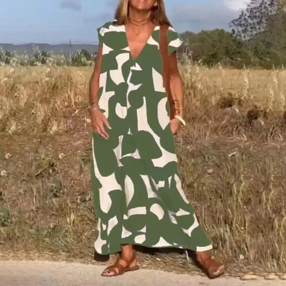 

Ladies Bohemian Print Dress Flattering A-line Boho Print Maxi Dress for Summer Events Women's Wedding Guest Dress Lady Oversized