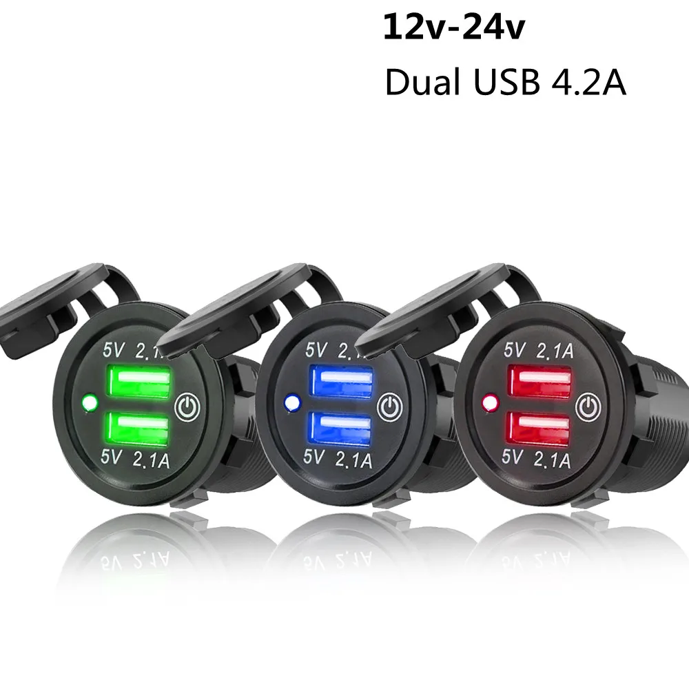 

Car Dual USB 4.2A Charger Adapters Sockets Waterproof Short Circuit Protection With Touch Switch Car Voltage Monitor 12v 24v