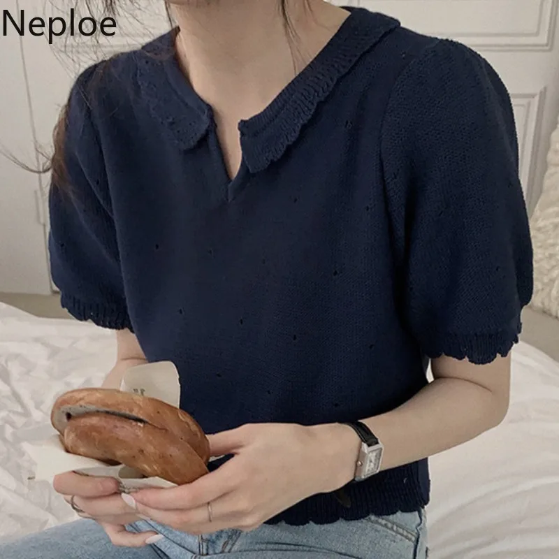 Модные женские футболки Neploe винтажный вязаный укороченный свитер топы корейские