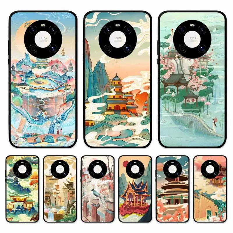 

Chinese Style Classical architecture Phone Case for Huawei Mate 20 10 9 40 30 lite pro X Nova 2 3i 7se
