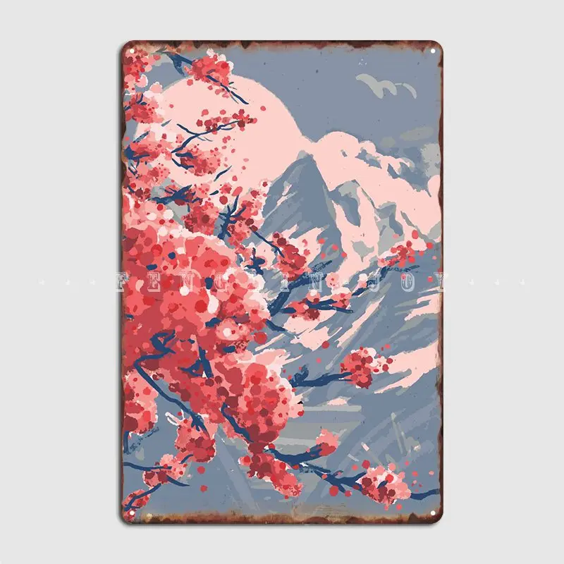 

Sakura Mountains Metal Sign Kitchen Wall Decor Club Decoration Tin Sign Poster