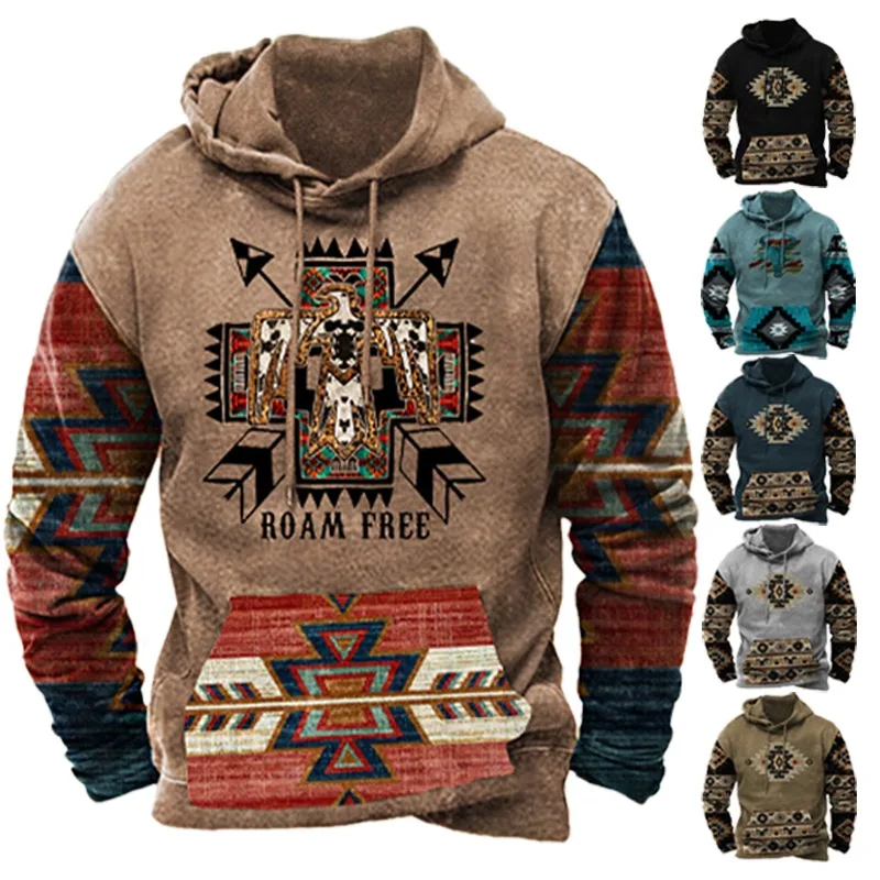 

Men's Fashion Vintage Print Hoodies Autumn Winter Casual Sports Long Sleeve Sweatshirt Hip-hop Street Trend Pullover Tops M-6XL