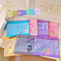 kawaii sanrio accessories storage bag hello kittys mymelody cinnamoroll cute beauty document bag a4 double layer information bag