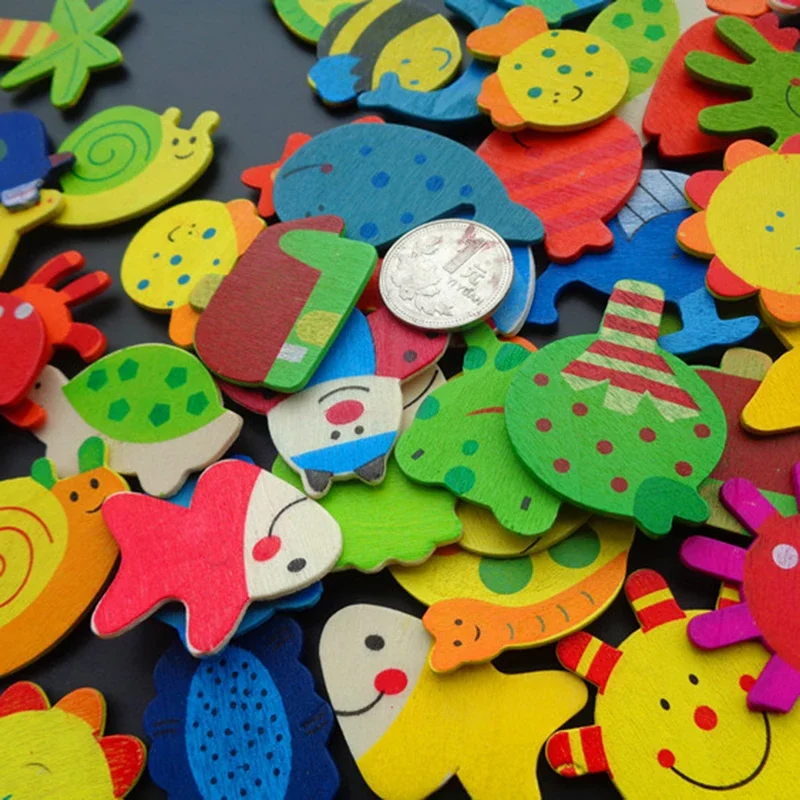 

12Pcs Colorful Fridge Magnet Creative Cartoon 3D Stickers Toys Mix Ocean Animals Wooden