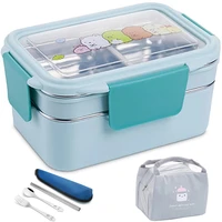 2 layer stainless stee lunch box with compartments leak proof meal food container cartoon bear kids children bento box set