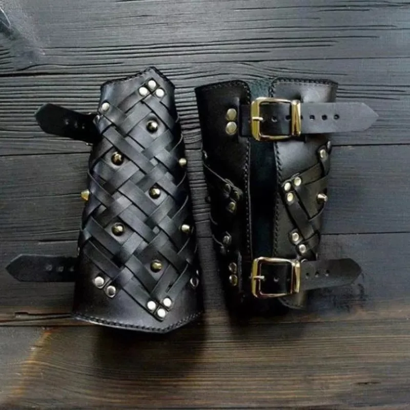 

Medieval Steampunk PU Leather Armor Viking Braided Wristband Handguard Pirate Knight Gauntlet Bracer Unisex Accessory Arm Warmer