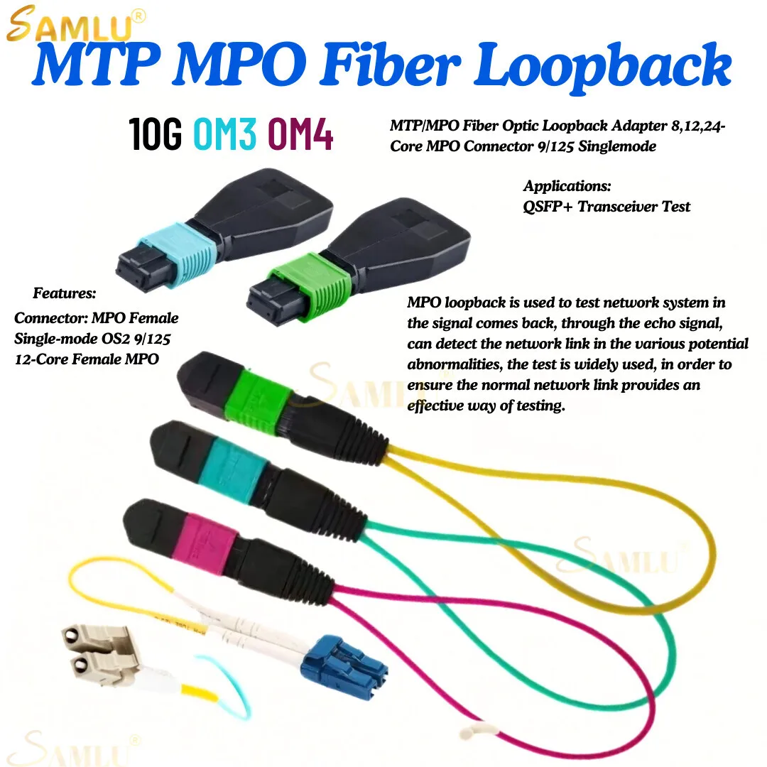 2 шт. MTP MPO SM/MM оптоволоконный разъем Loopback OM3 OM4 10G 40G 100G тестовый адаптер Looper