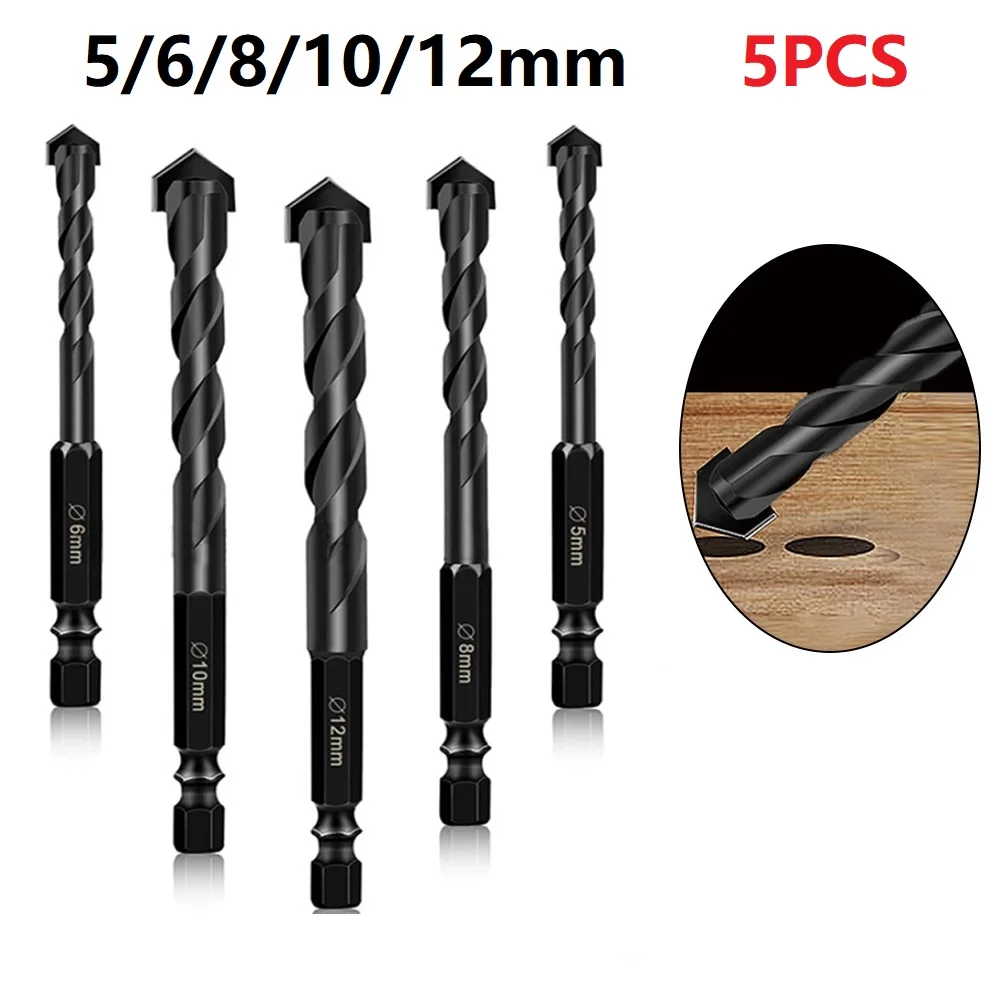 

5Pcs Cross Hex Tile Drill Bits Set Carbide Triangle Porcelain Stone Glass Ceramic Concrete Drill Bit Hole Opener For Wall