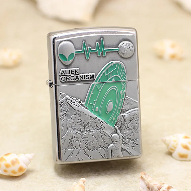 

Подлинная масляная Зажигалка Zippo, медная ветрозащитная Зажигалка alien керосиновые зажигалки, подарок с кодом защиты от подделки