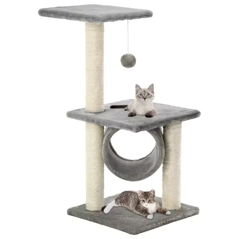 

Cat Tree with Sisal Scratching Posts 65cm Grey Particle Board Frame + Soft Plush + Sisal Rope Cat Furniture