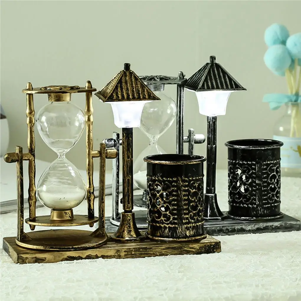 

Home Office Hotel Night Lamp Hour Glass Pen Holder Light Decoration