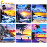 chenistory diy oil painting by numbers sunset coast scenery handpainted frame paints by numbers on canvas gift wall home decor