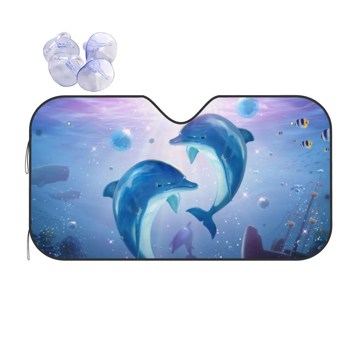 

Cute Dolphin Animals Sunshade Windscreen Seabed Heart Vintage Car Front Window Visor 76x140cm Car Sunshade Heat Reflector