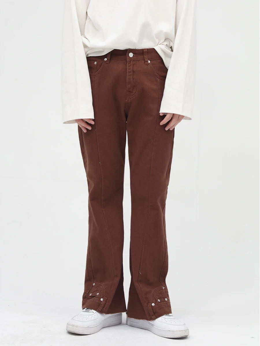 Four Seasons Fashion Retro Brown Loose Men's Tooling Flared Jeans Pants High Street Hip Hop Ladies Casual Loose Denim Trousers