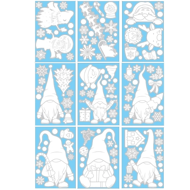 

Christmas Glass Window Stickers 9 Sheets Gnome Elk Bar Dining Room Decor