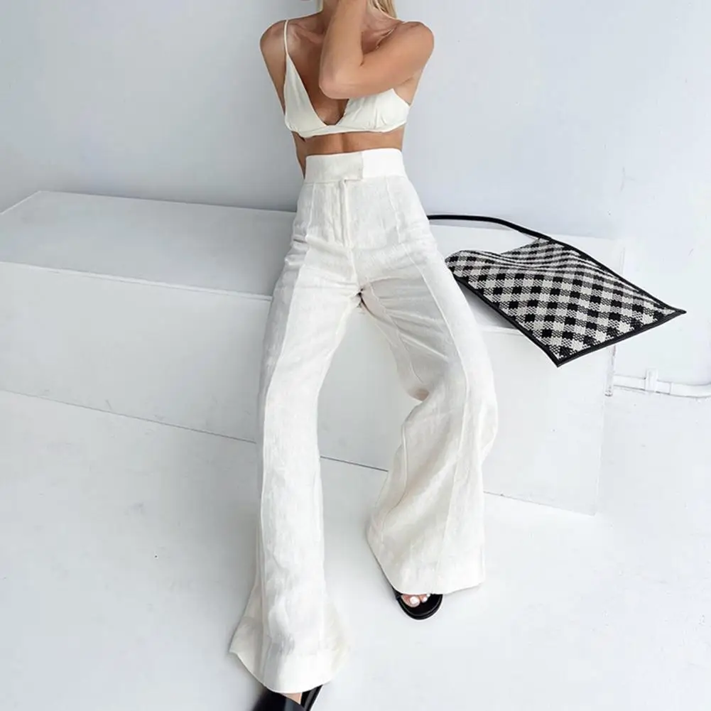

2 Pcs/Set Women Vest Pants Suit White Wild Hot Sexy Backless Spaghetti Strap Deep V Neck Waist-exposed Lady Tank Top Trousers Se