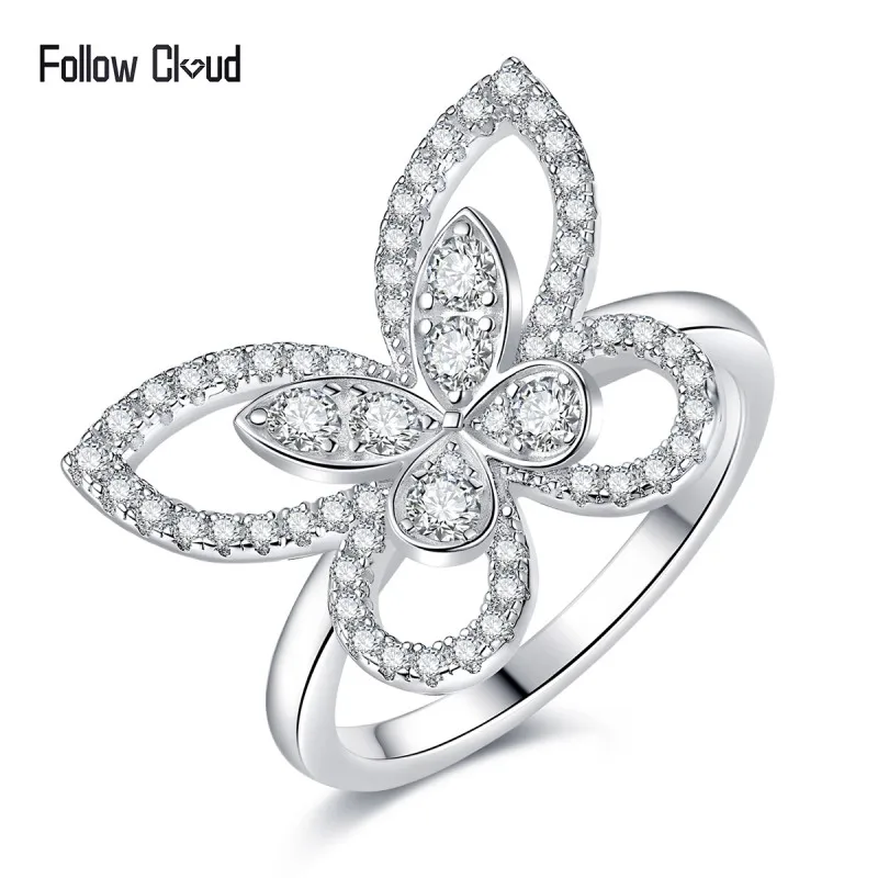 Follow Cloud Elegant Moissanite Ring for Women Pass Test Christmas Butterfly Rings 925 Sterling Silver Wedding Fine Jewelry Gift