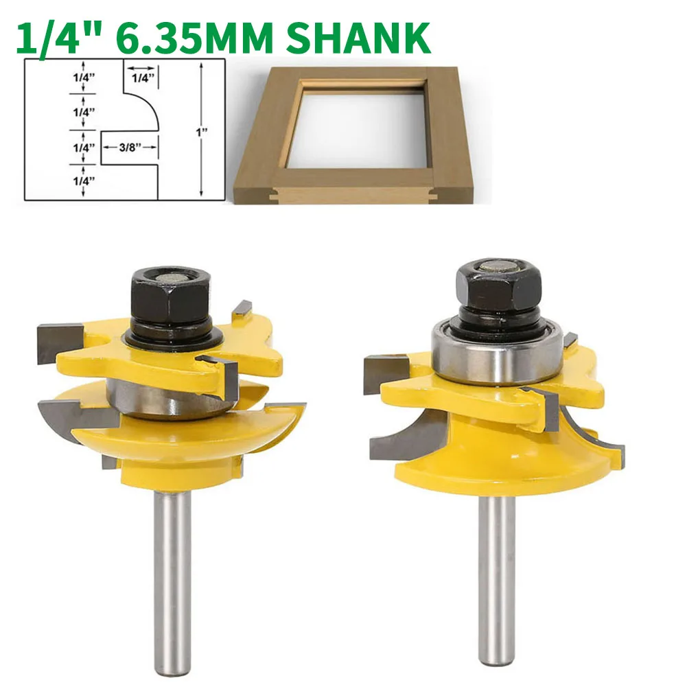 

2PC/Set 1/4" 6.35MM Shank Milling Cutter Wood Carving Rail and Stile Router Bit Set Door Knife Woodworking Cutter Tenon Cutter
