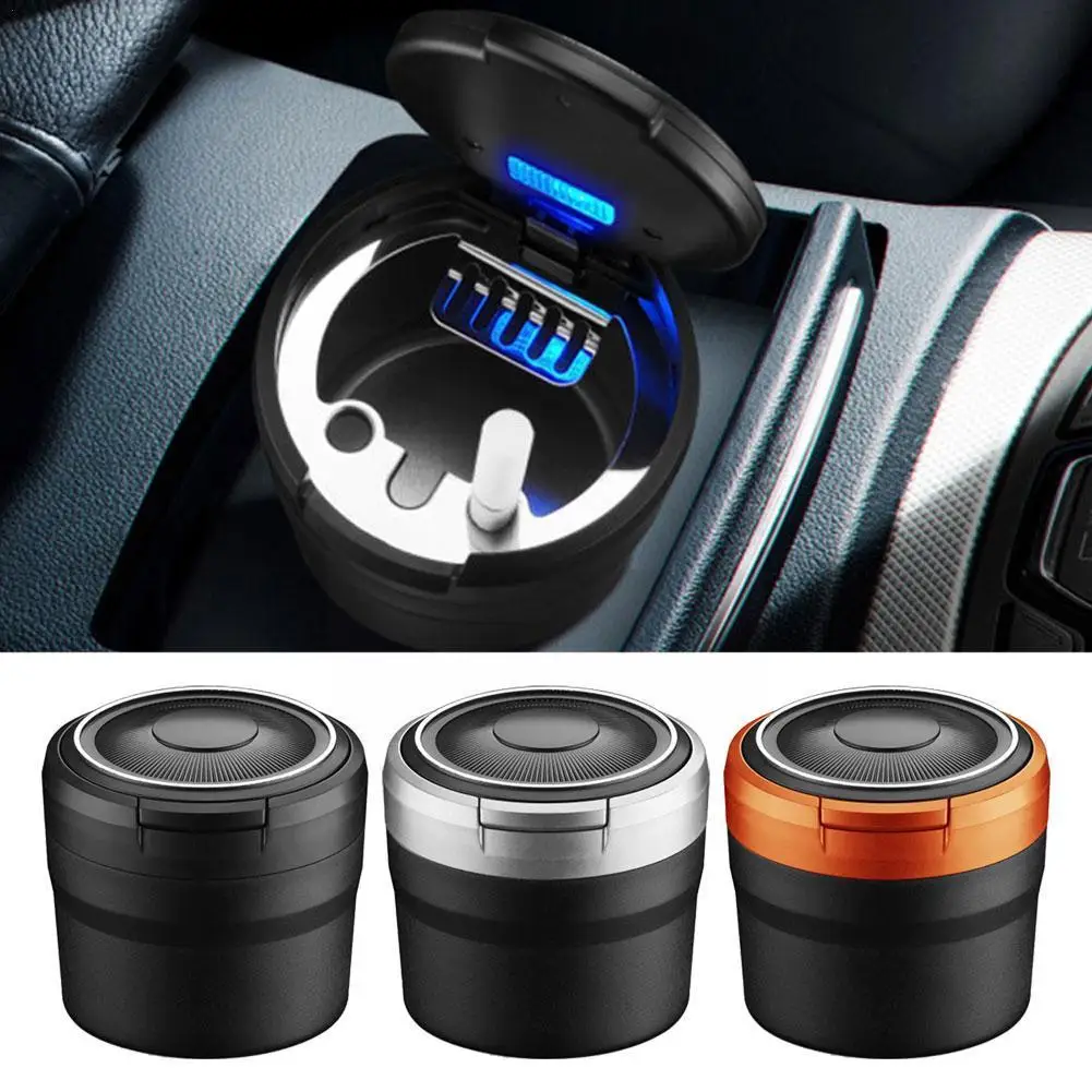 

Car Ashtray With LED Light Smoke Cigarette Ash Holds Holder Cup Proof Autmotive Fireproof Portable Smell Universal Cup Auto L2C9