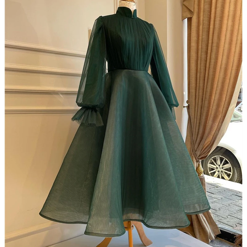 

2023 Elegant Muslim Evening Dress Long Sleeves High Neck Special Occasion Party Dress Tulle vestido de gala