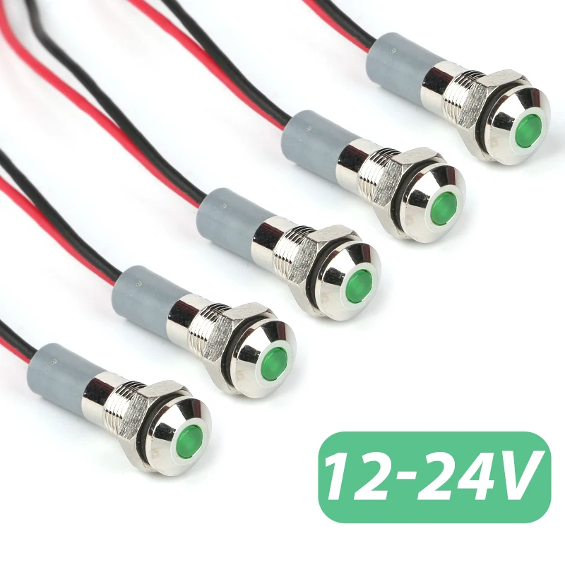 

VaneAims 5 шт. светодиодный металлический индикатор 6 мм водонепроницаемый маленький плоский светодиодный сигнальный светильник для крепления на панели 3-6 В 12-24 В красный желтый синий зеленый белый