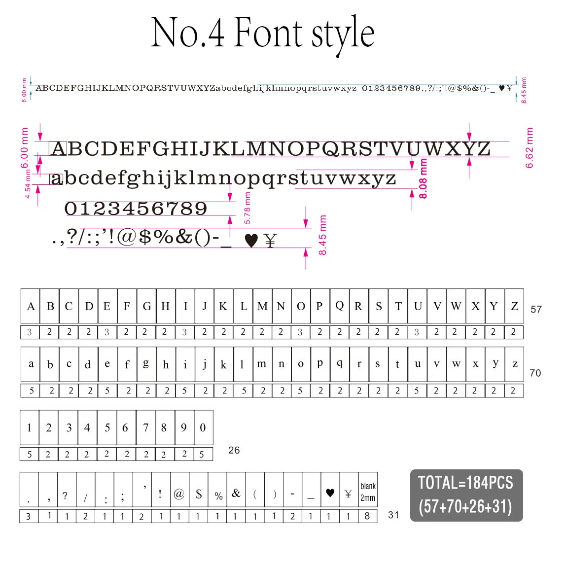

Гибкие латунные буквы для тиснения RCIDOS 184 шт.