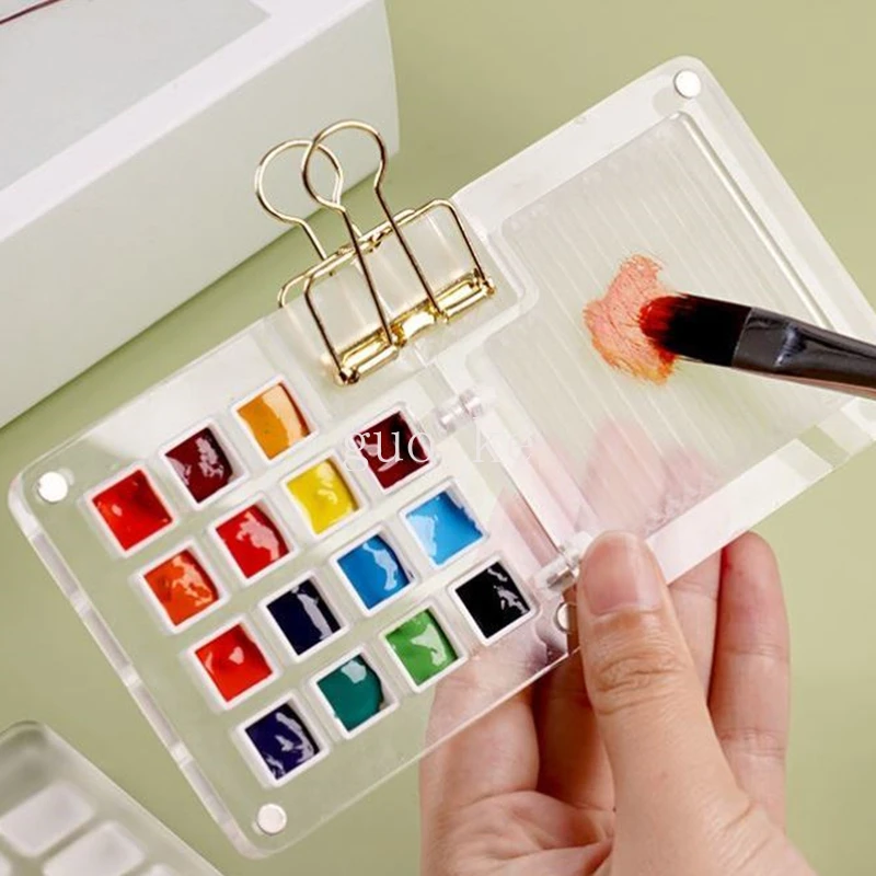 Watercolor paint palette portable art transparent acrylic mini painting Iron box high-value moisturizing color palette