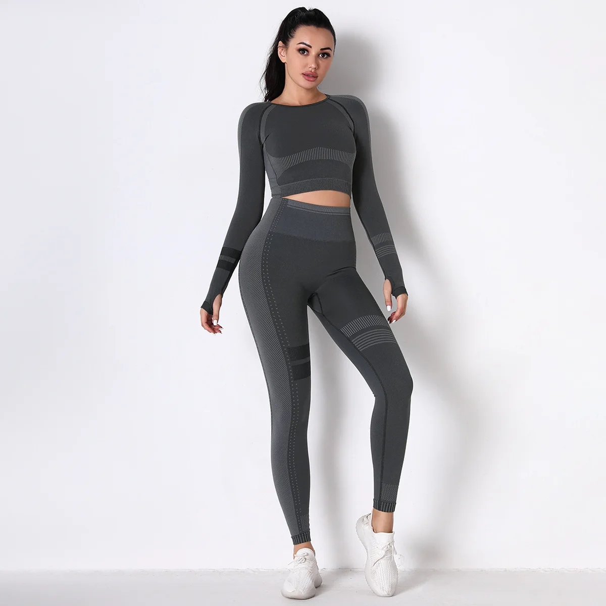 

Women Seamless Crop Top Long Sleeve Yoga Top Sexy Gym Workoout Shirts Push Up Sports Workout Tops Quick Dry Fitness Sport Wear