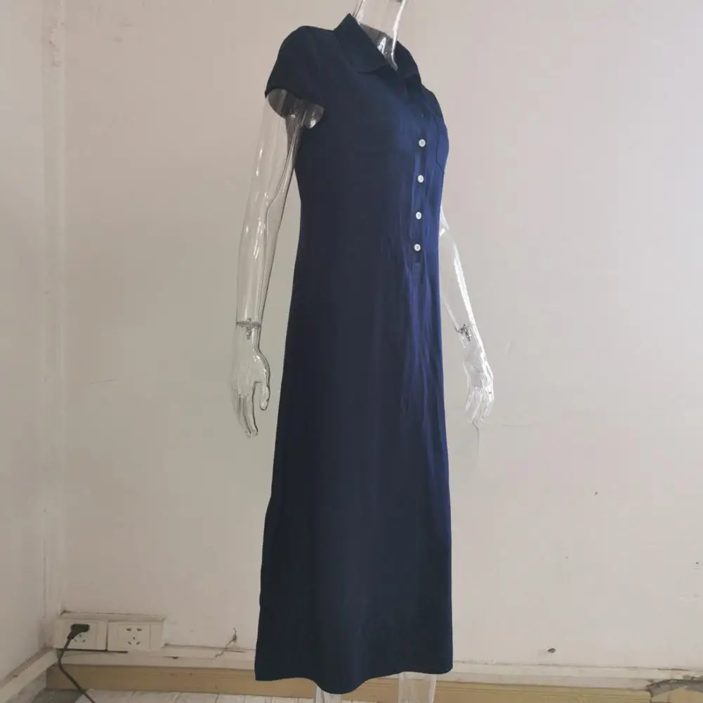 

Great Summer Dress Pure Colors Lapel Lady Dress Leisure Summer Dress