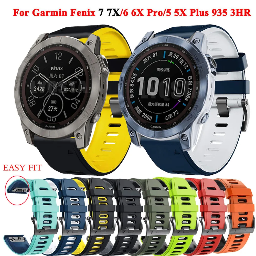 

22 26mm Sport Silicone Band Wrist Strap for Garmin Fenix 7 7X 6 6X Pro 5X 5 Plus Epix 3HR 935 EasyFit Quick Release Wristband