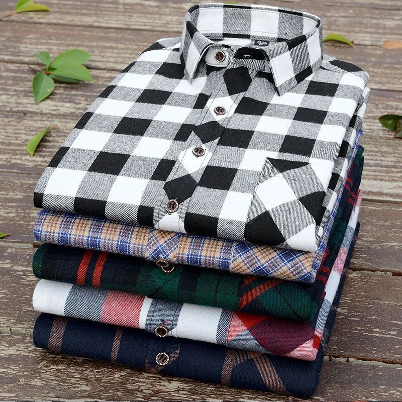 Spring and autumn new men's shirts long-sleeved business casual brushed plaid cotton anti-wrinkle fashion comfortable fit
