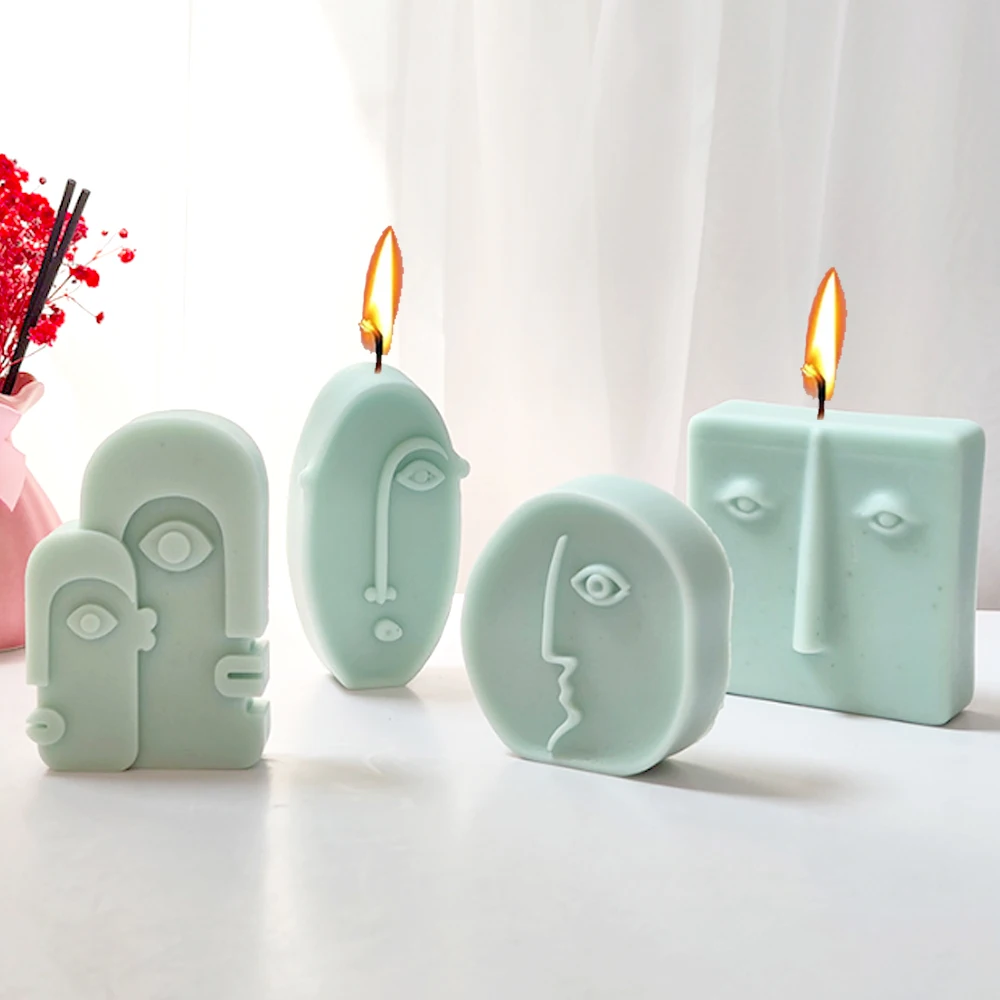 4PCS Abstract Human Face Silicone Candle Molds Diy Aromath Soaps Nordic Head Scented Wax Mould Home Decor Handicrafts Gift - купить по