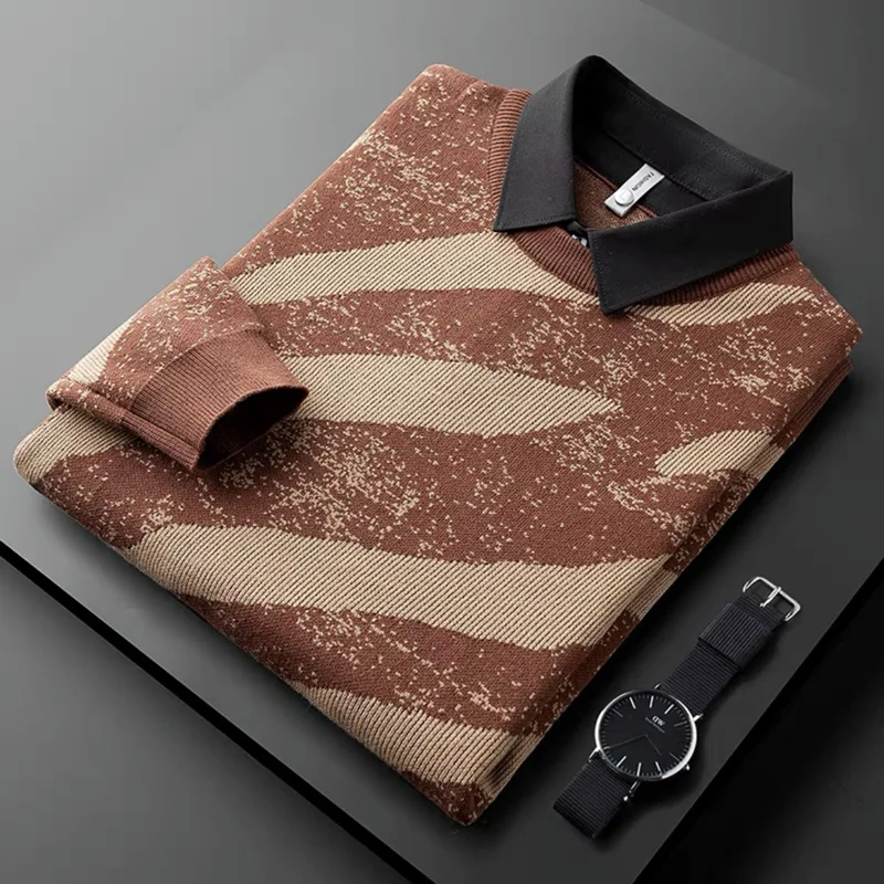 

and Luxury high-quality trend printing fake two-piece sweater male Korean-style personality contrast pullover male winter thick