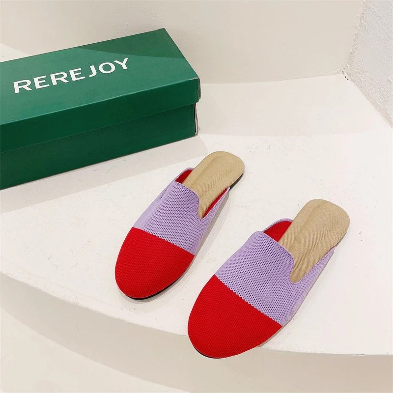 Large Size Women's Shoes 2022 Summer New Flying Woven Sandals And Slippers Women's Baotou Half Drag Flat Shoes Sandalias Mujer V