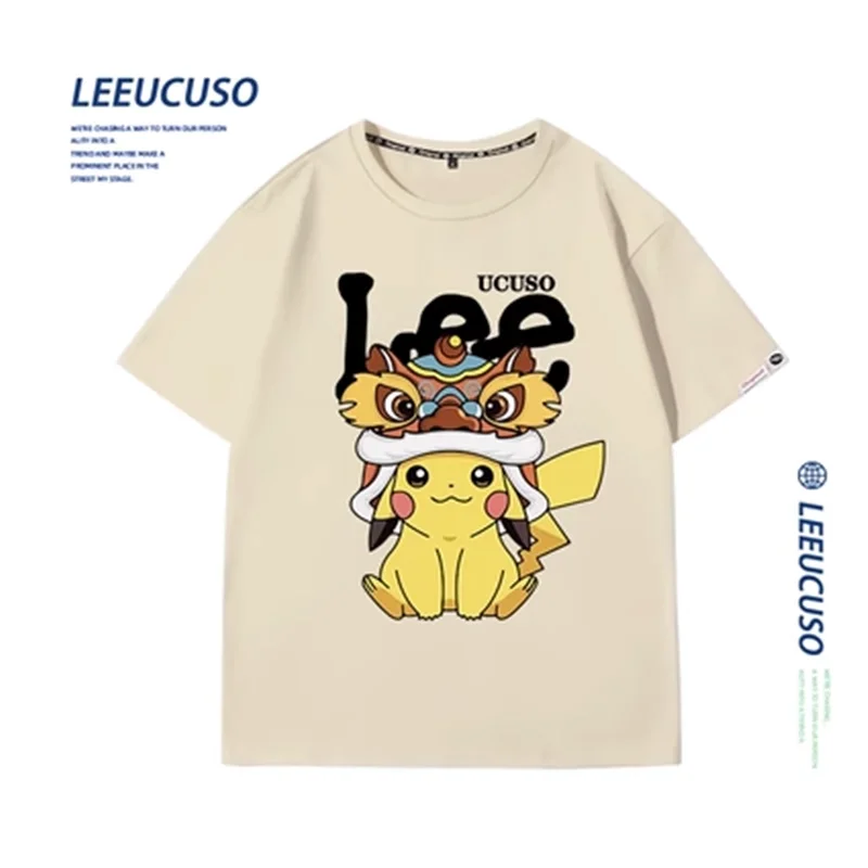 

2023 New Pokemon LEE UCUSO Co branded Picchu Couple Short Sleeve Summer Casual ins Fashion Half Sleeve T-shirt Pure Cotton