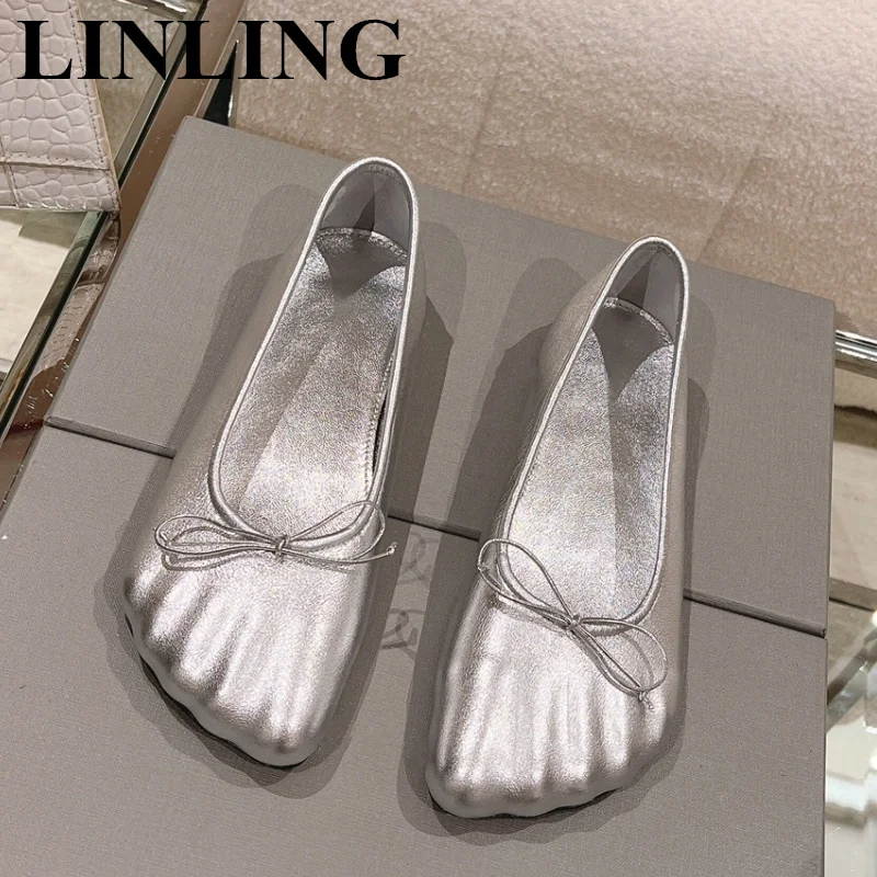 

Женские балетки из натуральной кожи, с разрезом, на плоской подошве