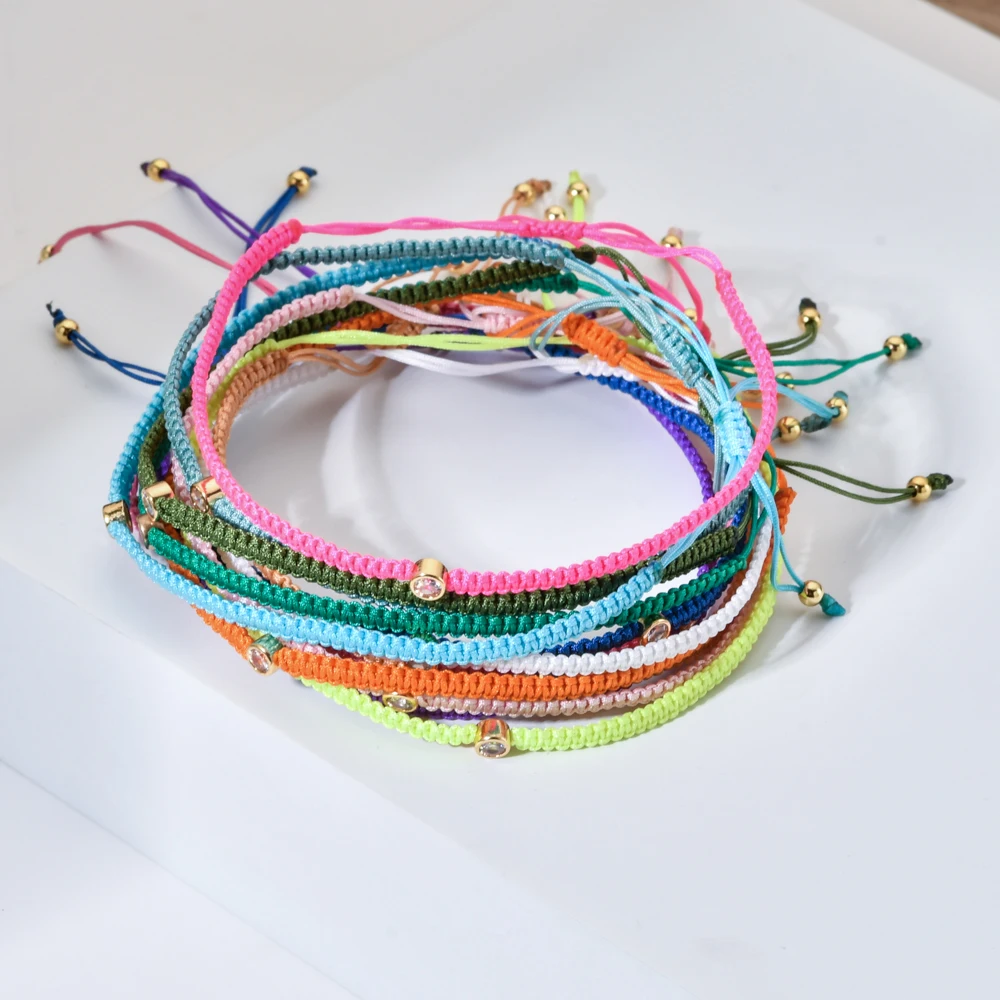 ZMZY милый геометрический цирконий CZ с одним камнем веревка красочный браслет для